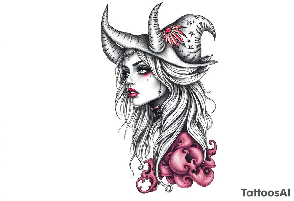 Evil Witch young woman tattoo idea