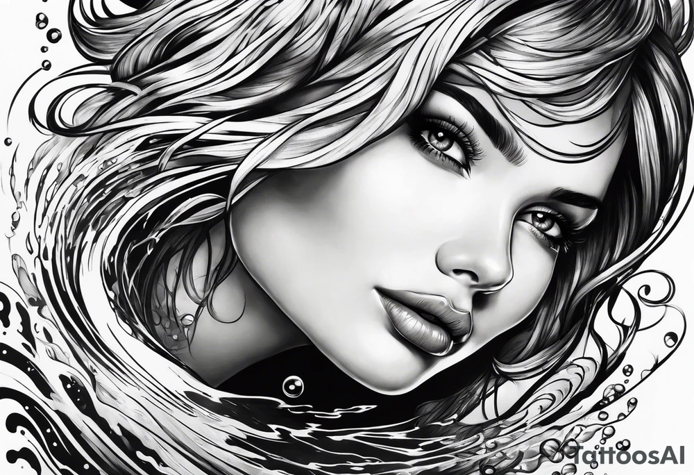 girl floating on still water with ripples bouncing off of her tattoo idea
