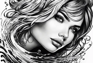 girl floating on still water with ripples bouncing off of her tattoo idea