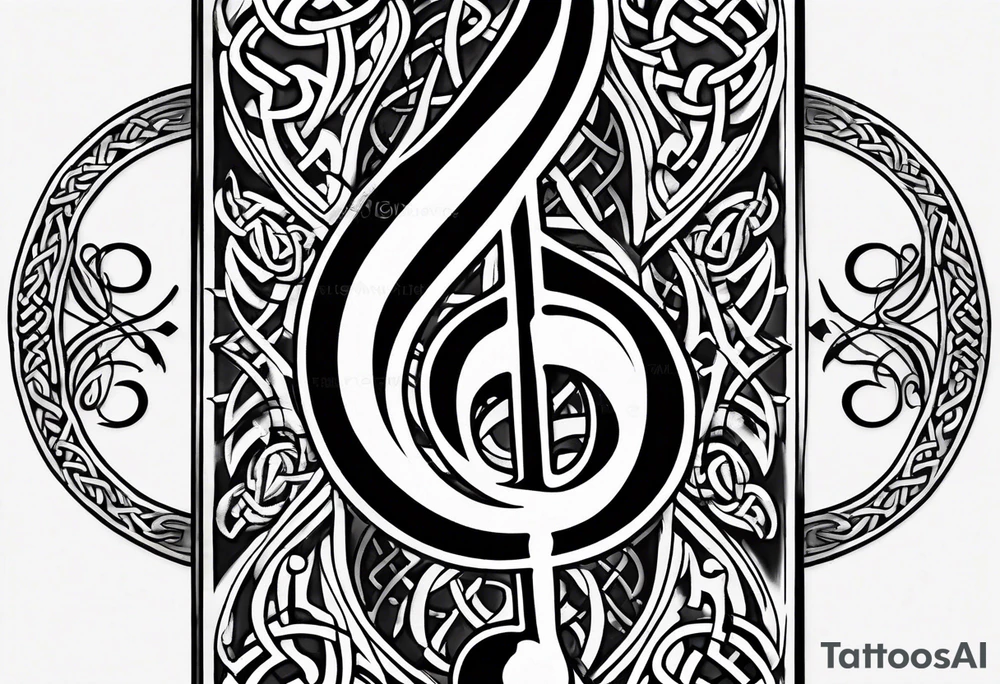Celtic styling, anchor, bass clef note, treble clef note, dog paw print, half sleeve, forearm tattoo idea