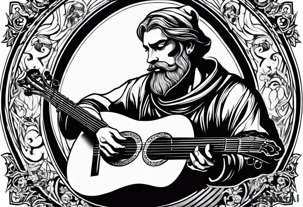 medieval man playing the lute tattoo idea