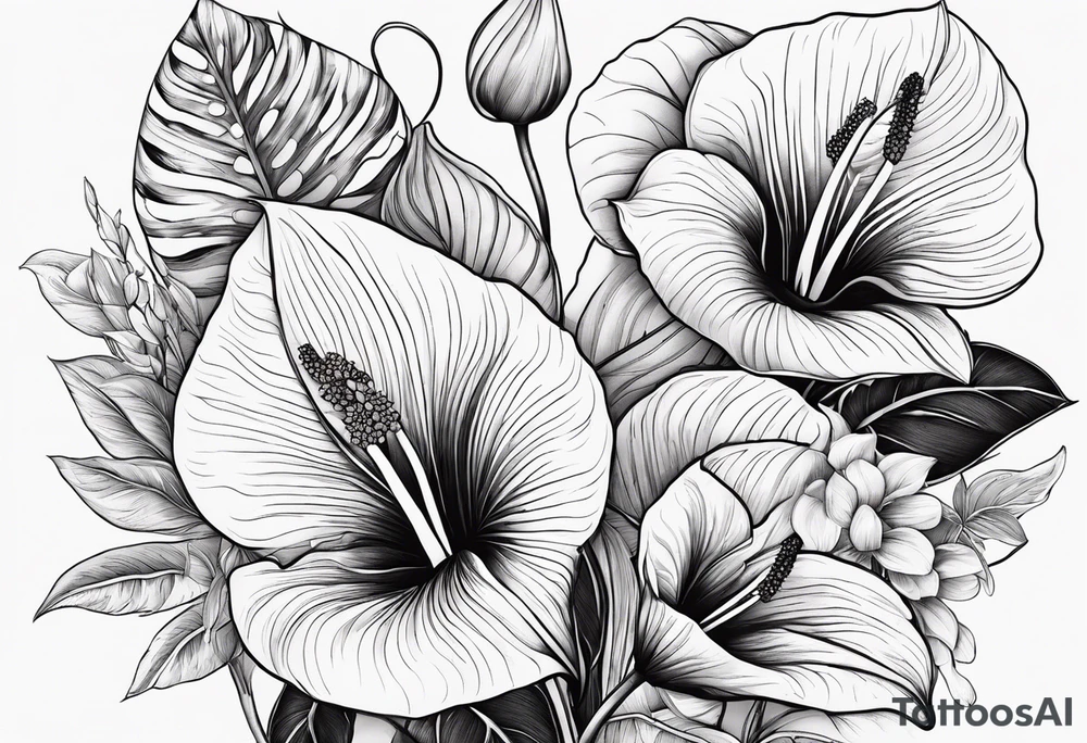 Fais moi un bouquet de fleurs avec des anthuriums et des oeillets tattoo idea