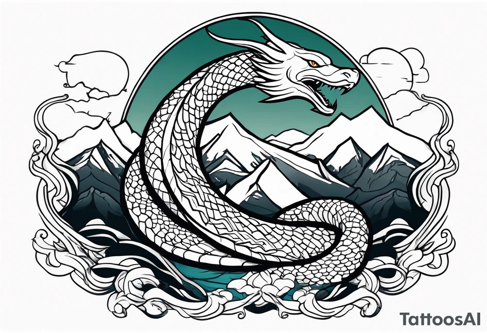 jörmungandr around the arm with mountains tattoo idea