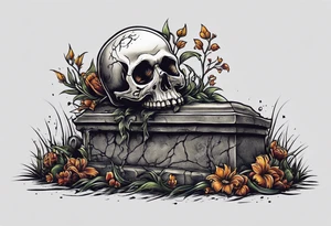 Skeleton crawling out of grave. 
MIW Reincarnate written on gravestone tattoo idea
