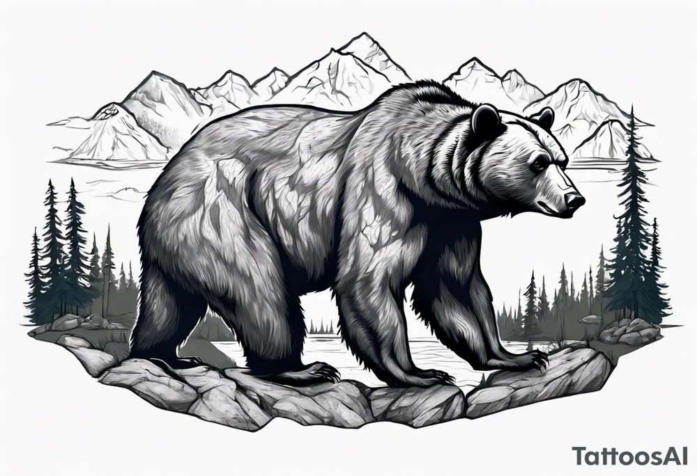 Bear with British Columbia landscape inside of it. tattoo idea