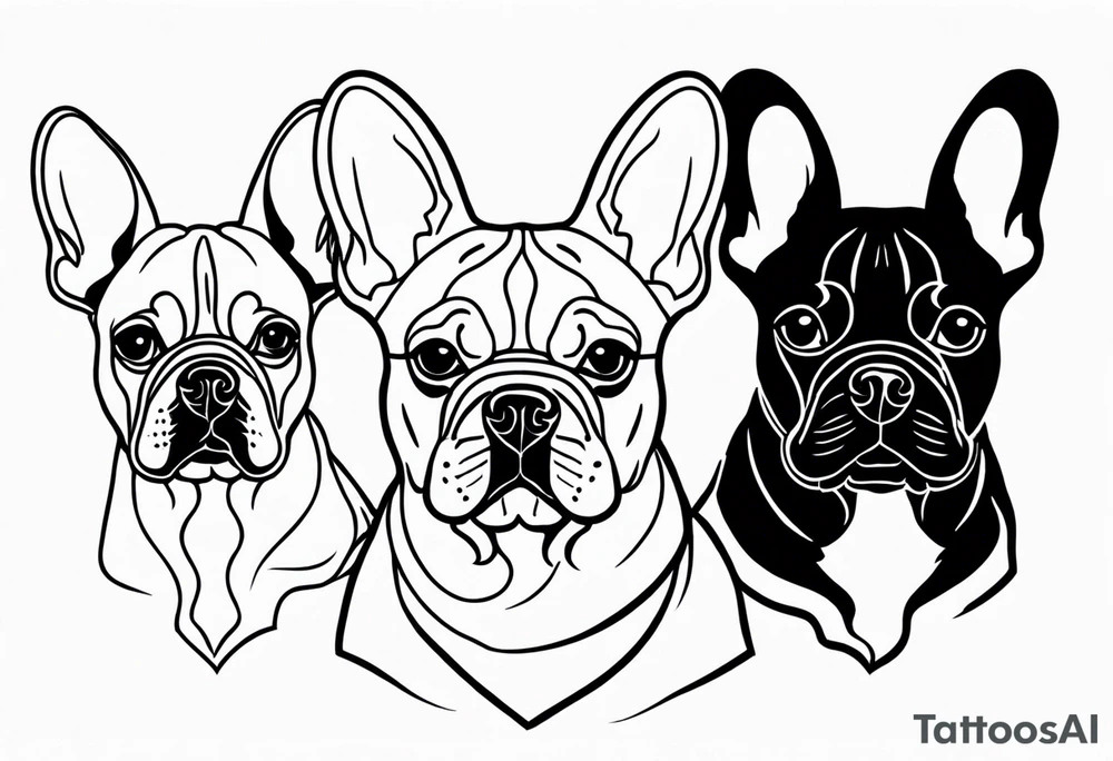 silhouette of three French bulldogs tattoo idea