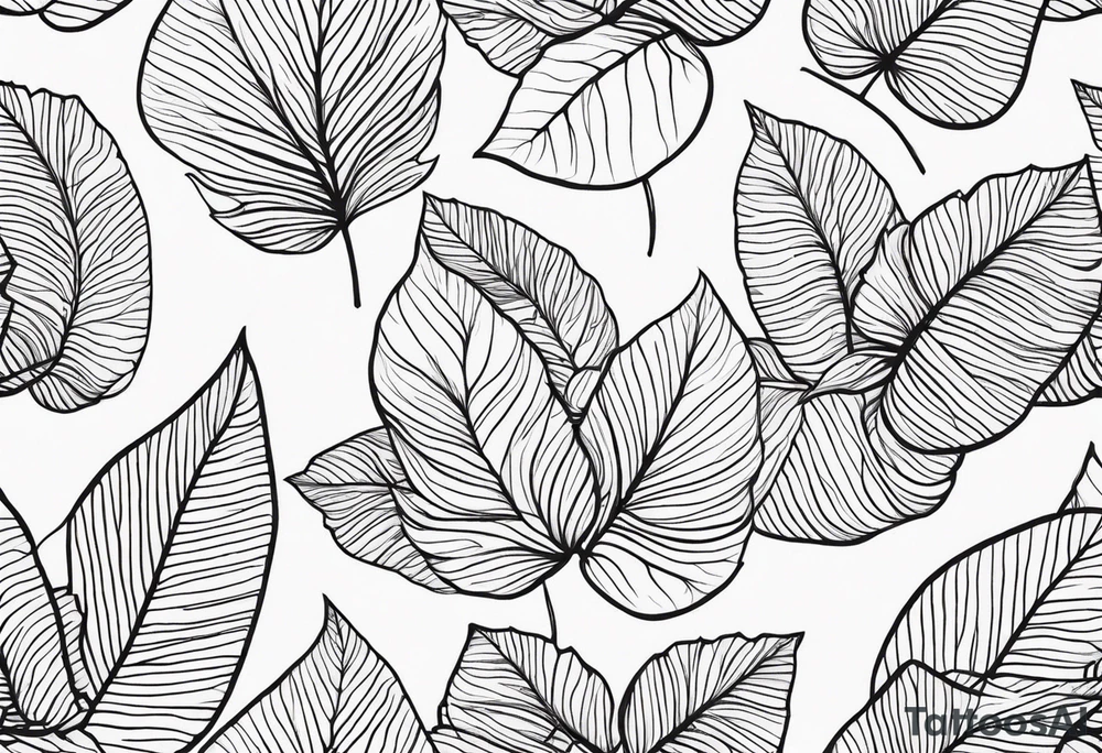 Create a delicate tattoo with beautiful flowing and delicate leaves in fineline minimalistic style tattoo idea