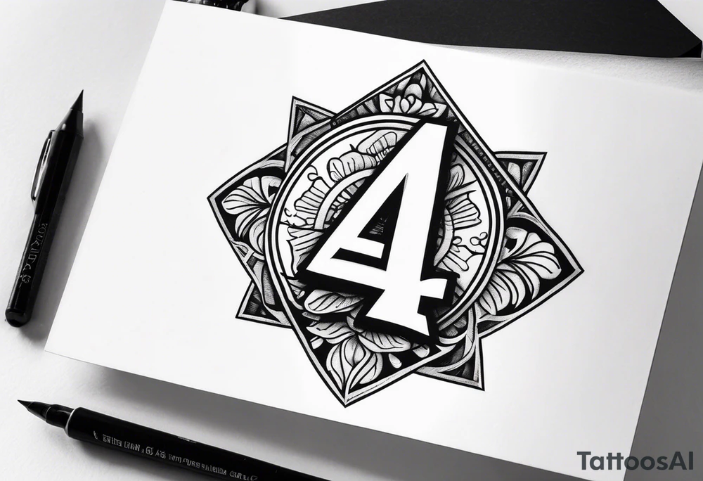 number 4 in a card tattoo idea