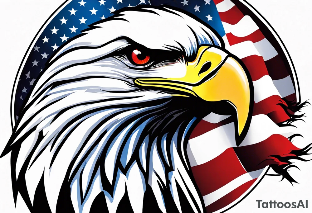 Eagle grabbing usa flag with red white and blue blood on eagle’s talons. tattoo idea