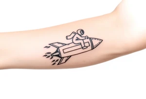 rocket ship with duct tape and sparks coming out the back  with astronaut riding it tattoo idea