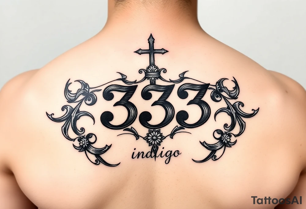 Spiritual number 333 with the name indigo in it tattoo idea