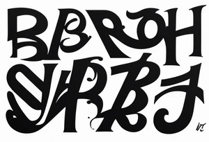 Asymmetrical flip script batch of letters in graffiti and calligraphy styles. I want a B that can be doubled as an upside-down S. I want R and E, A and N, N and A, D and H, Y and S tattoo idea