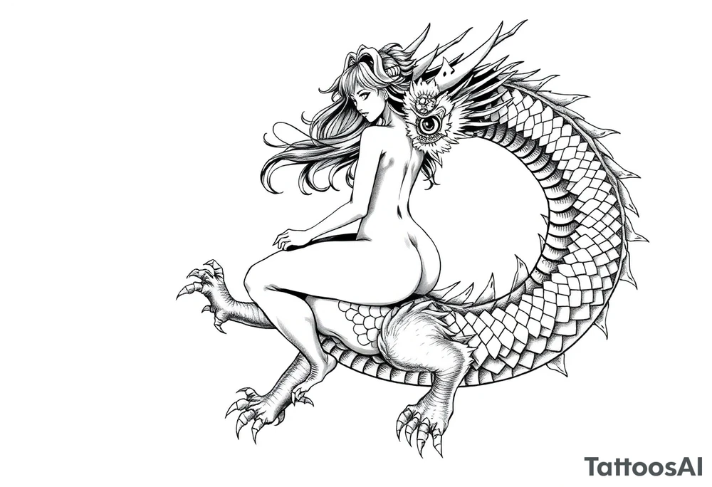 naked girl riding dragon tattoo idea