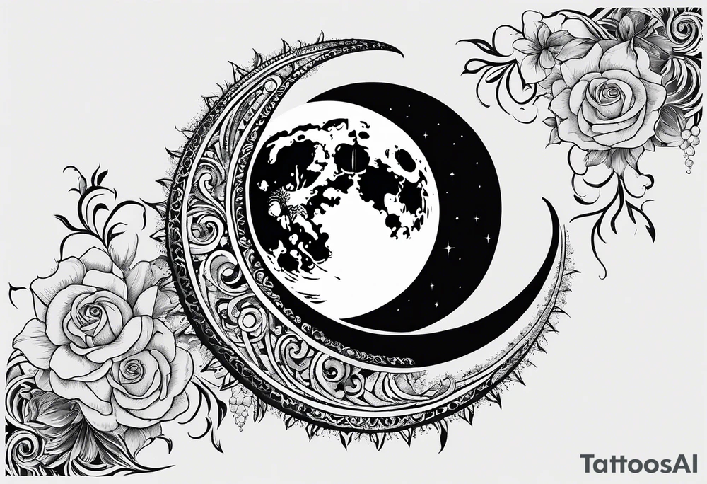 The sun covering half of the Waning crescent moon tattoo idea