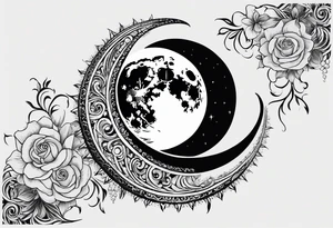 The sun covering half of the Waning crescent moon tattoo idea
