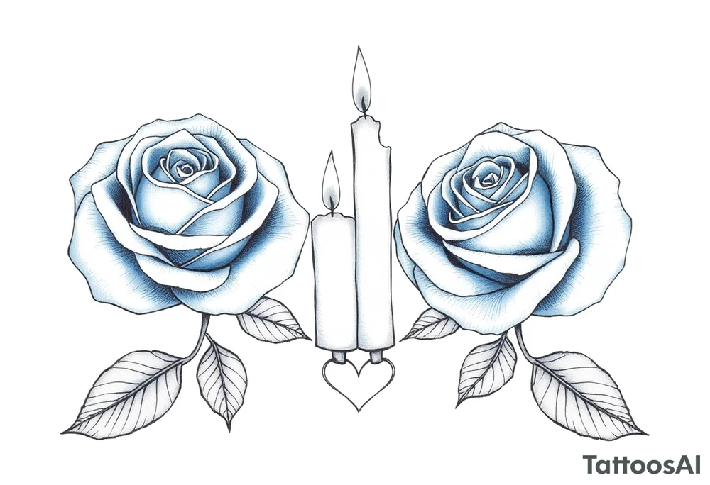 blue, Passed baby, two roses, two candles, hearts tattoo idea