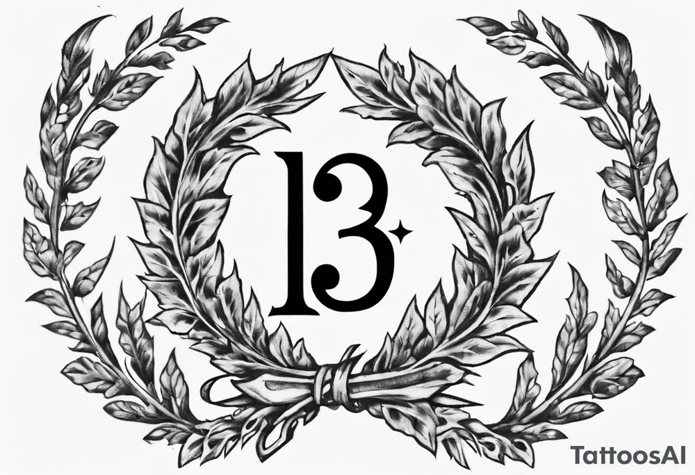 number 13 centered in a laurel leaf wreath and a sword going through the center of the wreath tattoo idea