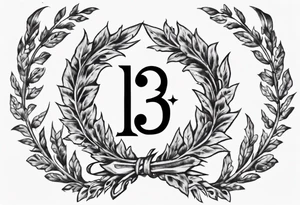 number 13 centered in a laurel leaf wreath and a sword going through the center of the wreath tattoo idea