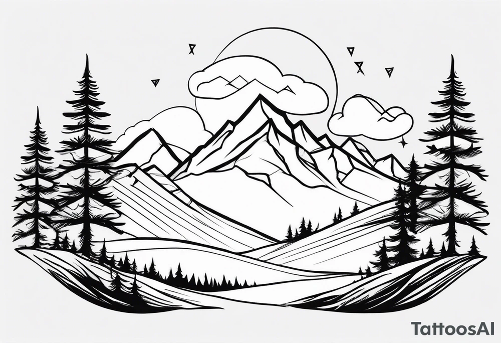 small mountain and trees tattoo idea