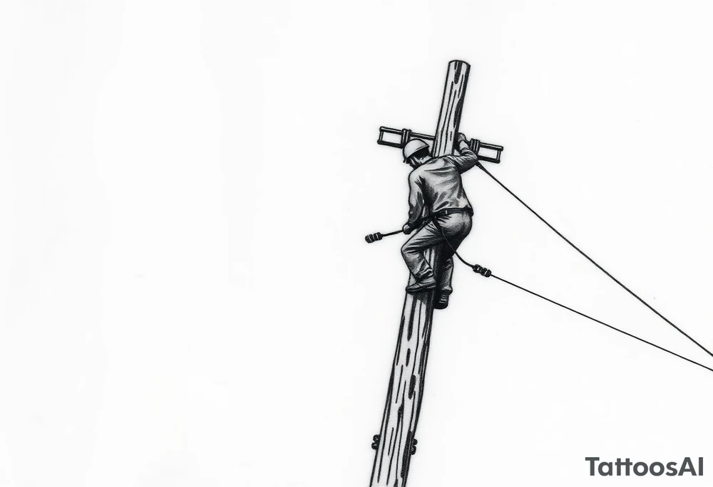 power lineman climbing a wooden 12kv pole. Make the pole a cross that has a hidden resemblance to god. tattoo idea