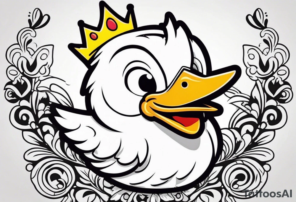 cute cartoon chicken with small crown on the head tattoo idea