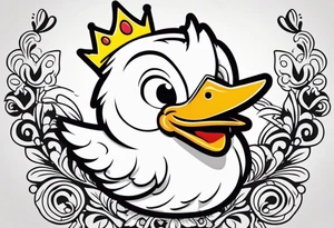 cute cartoon chicken with small crown on the head tattoo idea