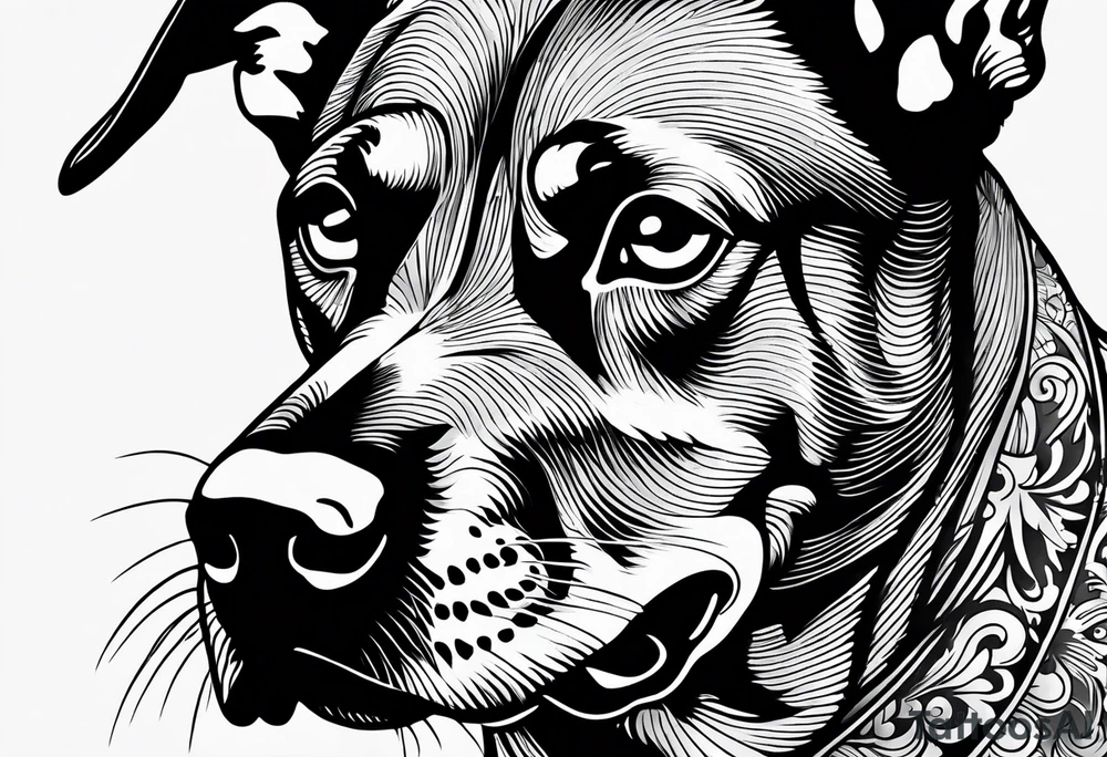 angry dobermann dog with mouth open tattoo idea