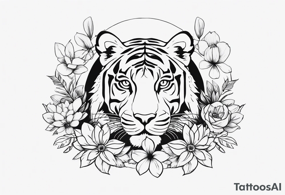 Uma tatuagem que cubra o braco todo com flores, tartaruga, tigre, sol, lua, borboletas tattoo idea