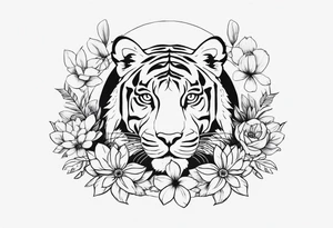 Uma tatuagem que cubra o braco todo com flores, tartaruga, tigre, sol, lua, borboletas tattoo idea