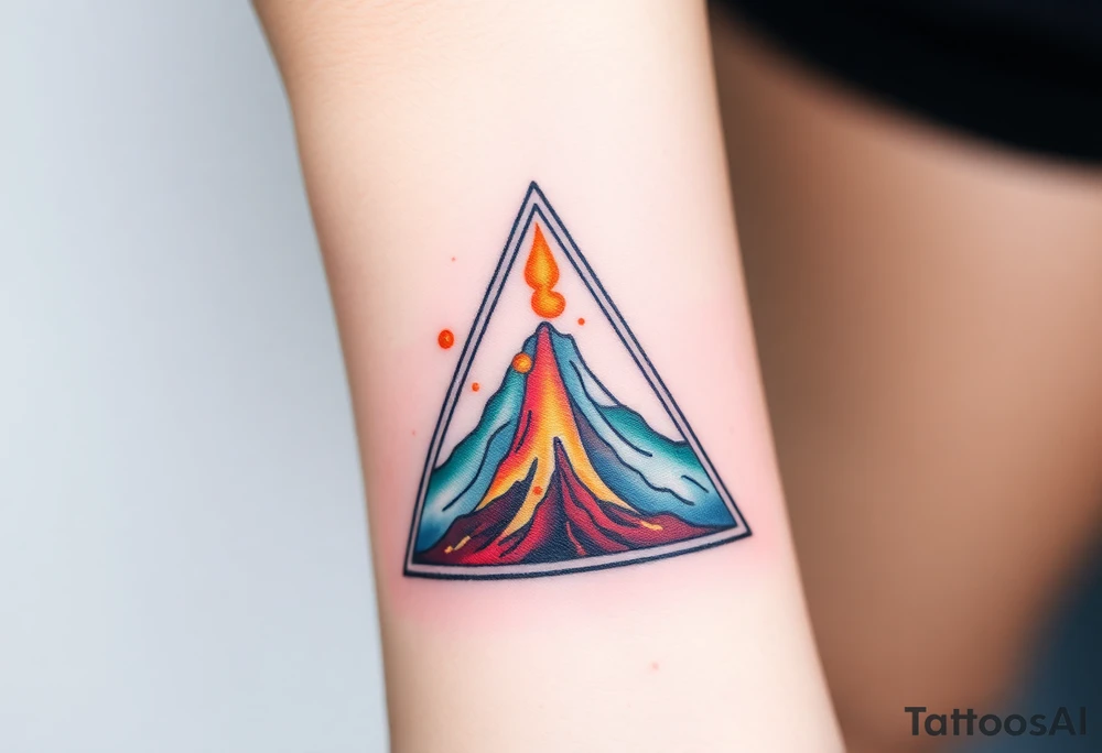 Geometric erupting Volcano inside Capricornus triangle tattoo idea