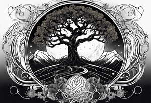 yggdrasil made of black space and stars tattoo idea