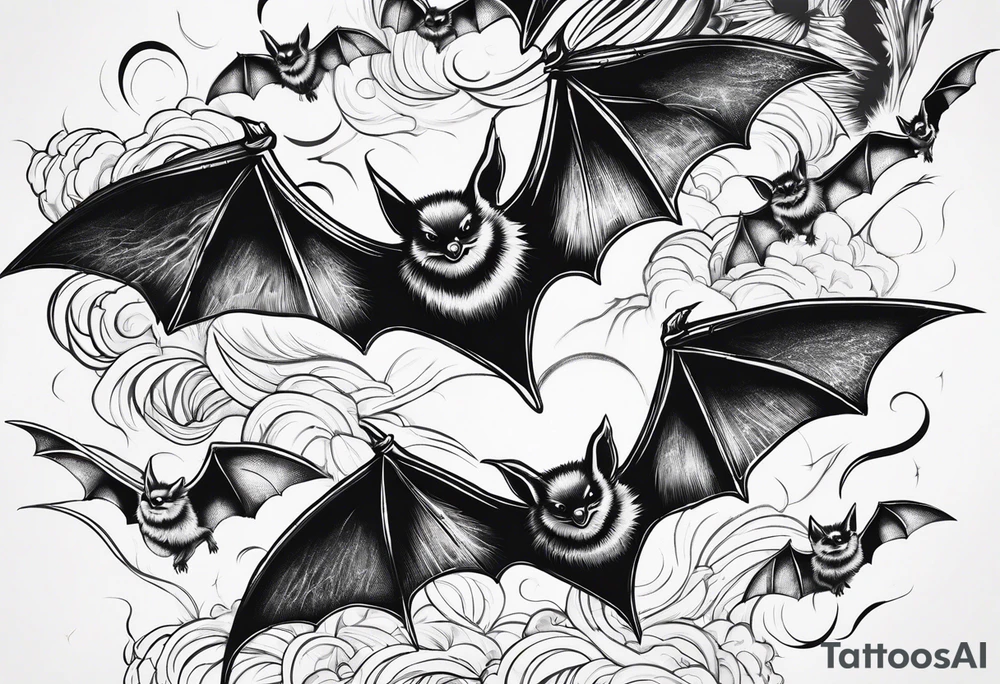 7 bats going through lightning tattoo idea