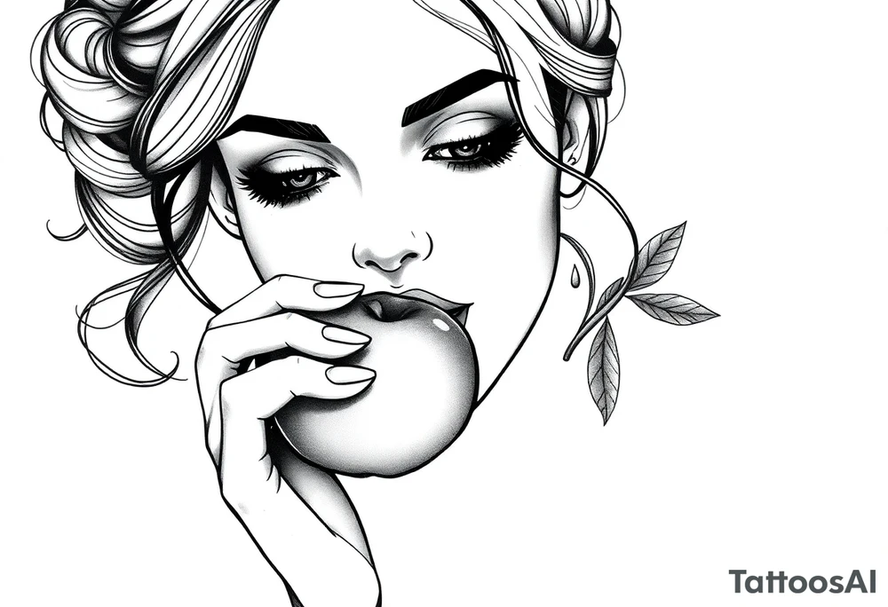 Beautiful woman eating an apple tattoo idea
