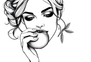 Beautiful woman eating an apple tattoo idea