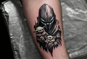 Mandolorian is holding baby yoda tattoo idea