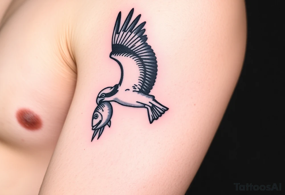 Osprey in flight with fish grasped between its talons tattoo idea