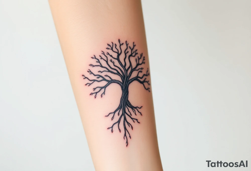 mystical tree of life with cosmic roots and celestial branches tattoo idea