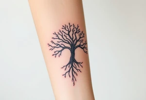 mystical tree of life with cosmic roots and celestial branches tattoo idea