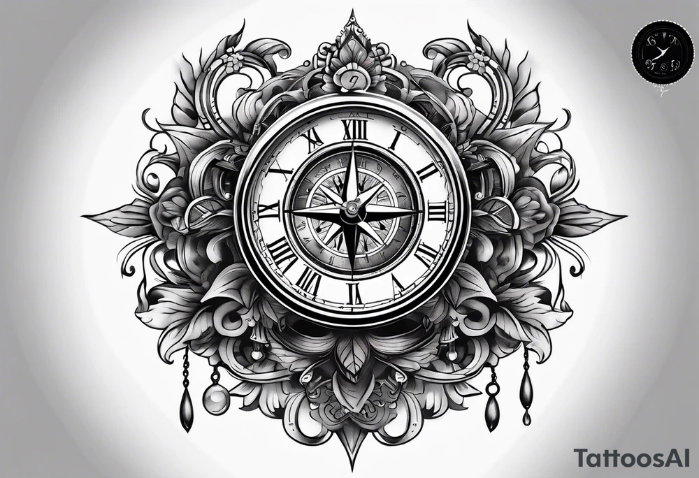 combination of a floating nautical compass and a old school clock face tattoo idea combination of a floating nautical compass and a old school clock face tattoo idea