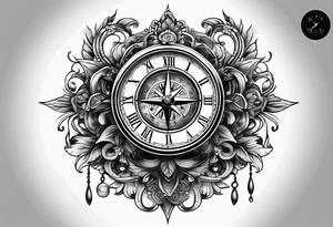 combination of a floating nautical compass and a old school clock face tattoo idea