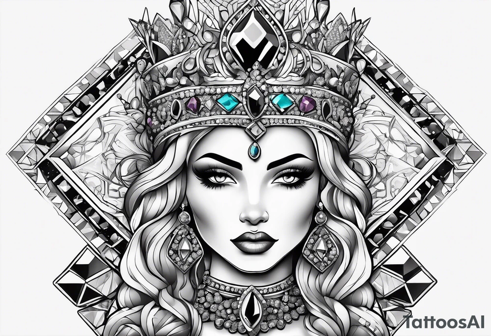 Fancy queen eating diamonds and gemstones tattoo idea