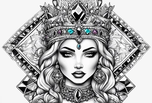 Fancy queen eating diamonds and gemstones tattoo idea