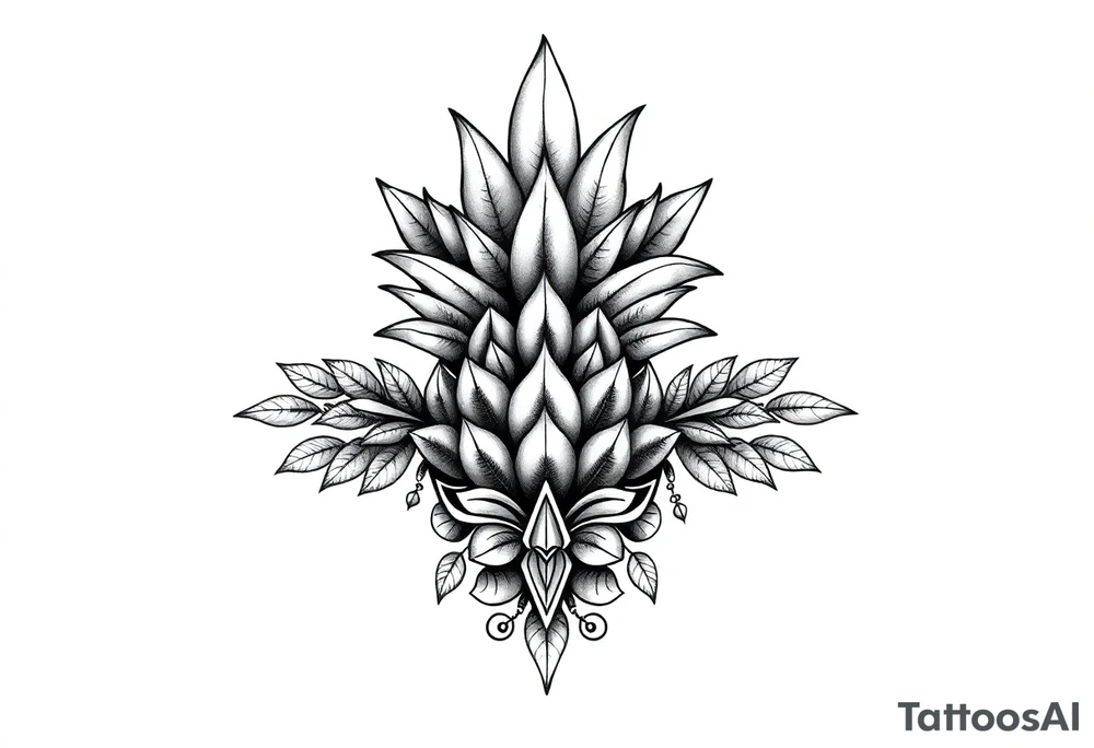 Bushy crown pineapple vagina, design to go over vagina , erotic vagina area design, anus to be at the bottom tattoo idea