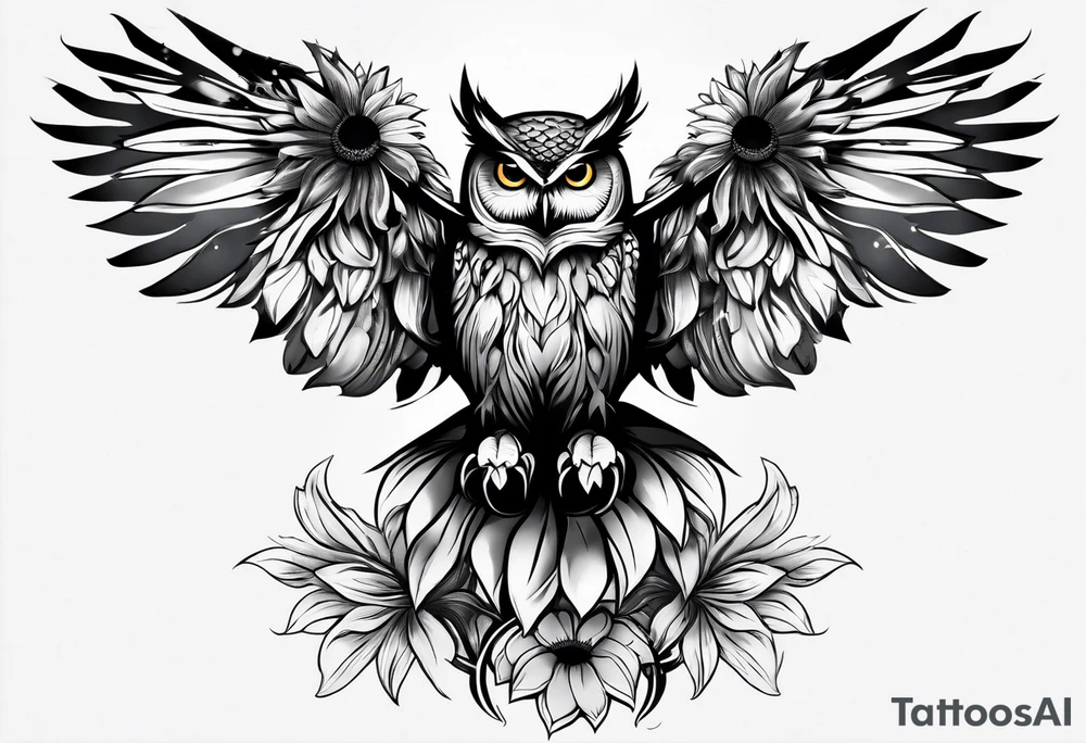 Owl and sunflower sleeve tattoo idea