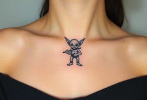 Tiny goblin with paint all over their clothes tattoo idea