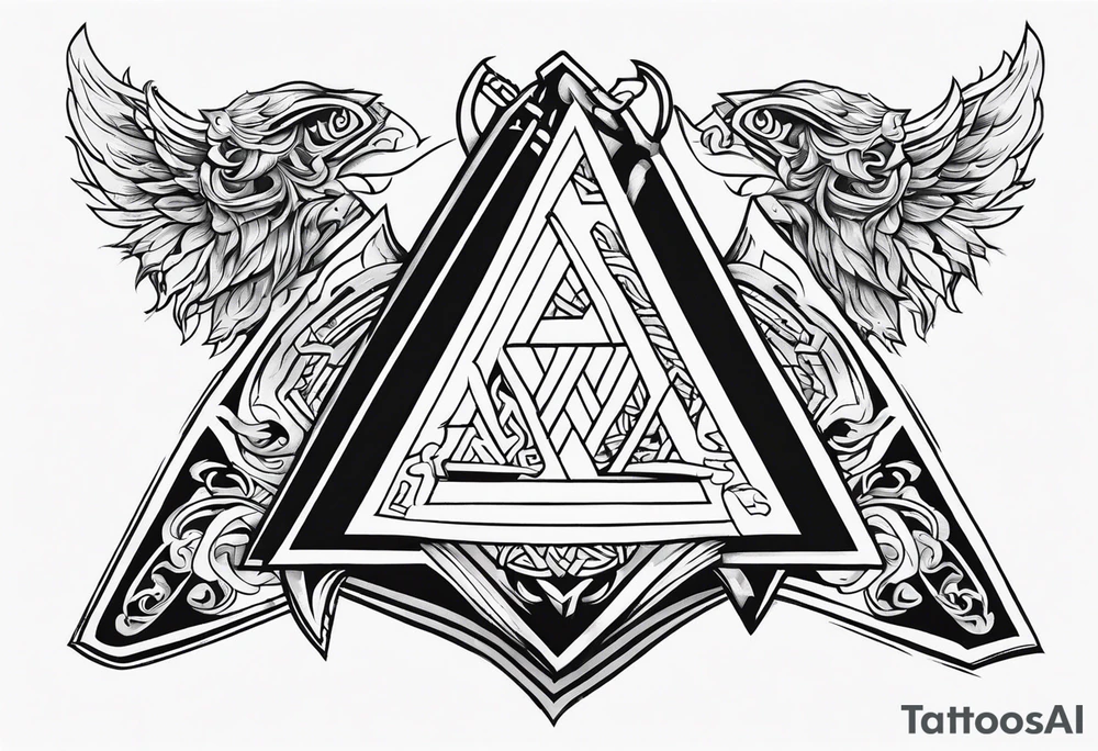 Valhalla shield valknut sword axe flames cloud tattoo idea Valhalla shield valknut sword axe flames cloud tattoo idea