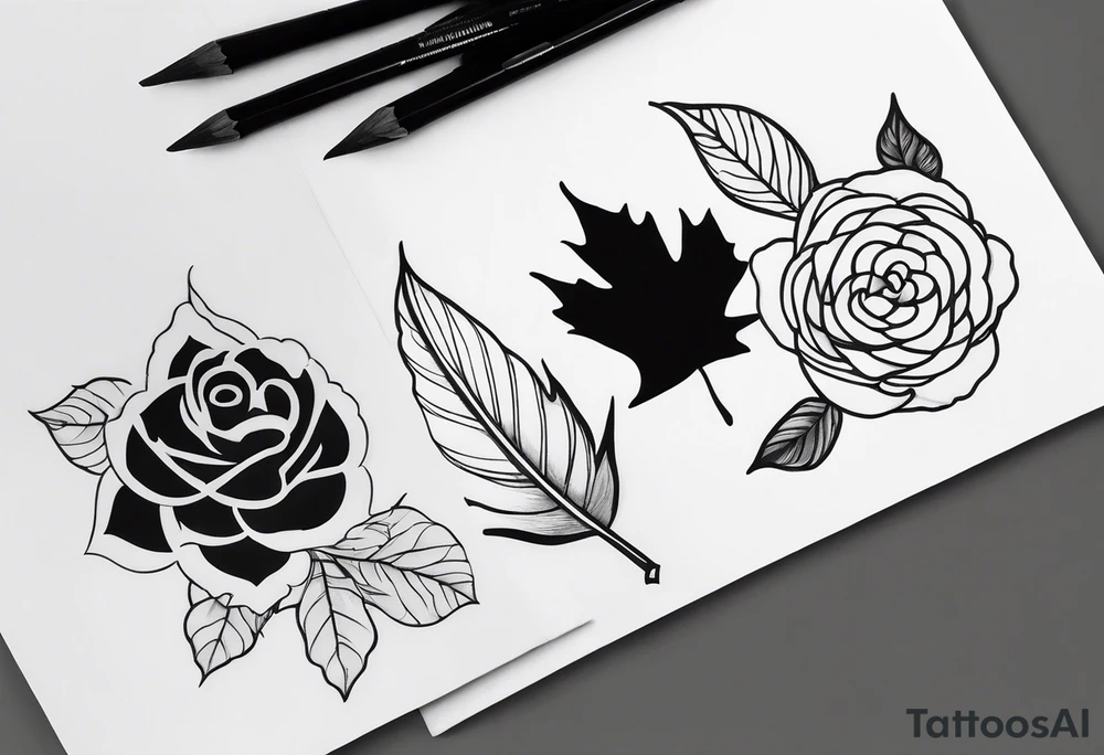 three same-sized rectangles arranged asymmetrically, incorporating a maple leaf and a tudor rose tattoo idea