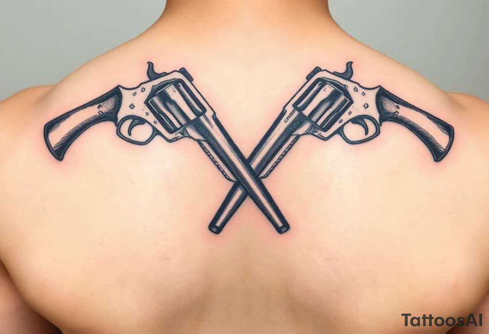 2 revolvers crossing pointing down tattoo idea