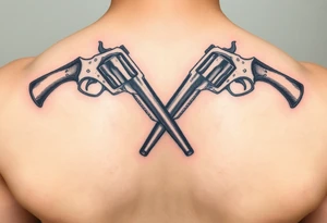 2 revolvers crossing pointing down tattoo idea