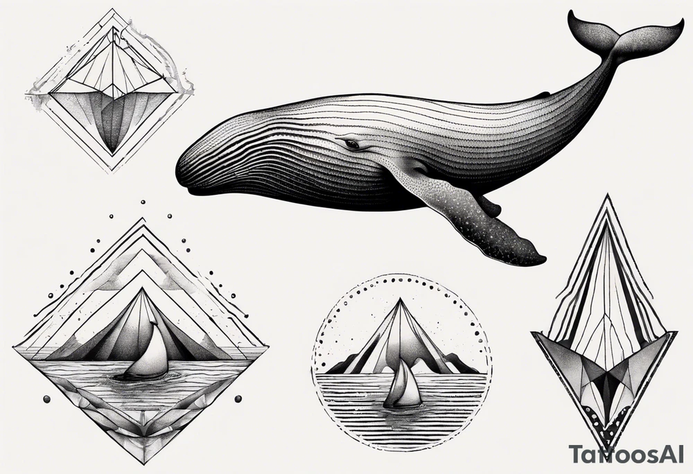 Geometric whale coming out of water tattoo idea